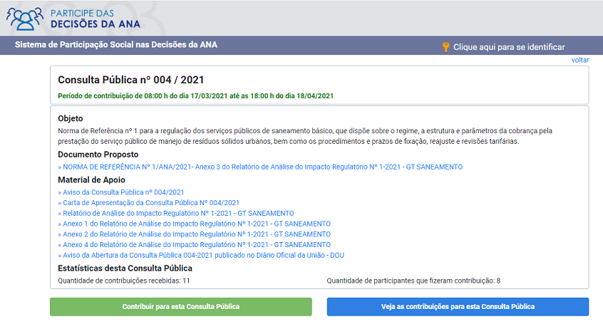 Sistema de Participação Social nas Decisões da ANA – Consulta Pública nº 004 / 2021